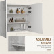 kleankin Bathroom Mirror Cabinet with Light, Bathroom Storage Cupboard with Adjustable Shelf, USB Powered, 90x15x70cm, White