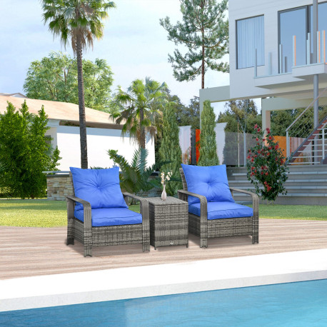 Outsunny 3 Pieces Rattan Bistro Set, Wicker Garden Furniture Set with Storage  Coffee Table and Chairs, Thickened Cushions for O