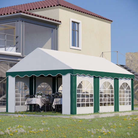 Outsunny 6 x 4m Garden Gazebo with Sides, Galvanised Marquee Party Tent with Six Windows and Double Doors, for Parties, Wedding 