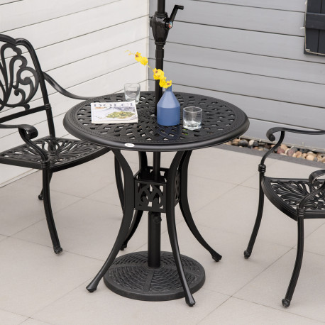 Outsunny 78 cm Round Garden Dining Table with Parasol Hole Antique Cast Aluminium Outdoor Table Only, Black