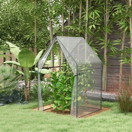 Outsunny Mini Greenhouse, Garden Tomato Growhouse with 2 Zipped Doors, Portable Indoor Outdoor Green House, 90 x 90 x 145cm, Cle