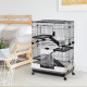 PawHut Four-Tier Small Animal Cage, for Bunnies, Ferrets, Chinchillas w/ Wheels, Tray - Black