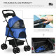 PawHut Dog Pram Dog Stroller Foldable Pet Pushchair with 4 Wheels, Safety Leashes, Cup Holder for Small Dogs, Blue