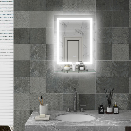 kleankin LED Bathroom Mirror with Lights and Shelf, Illuminated Makeup Mirror, Vanity Mirror with 3 Colour, Smart Touch, Anti-Fo