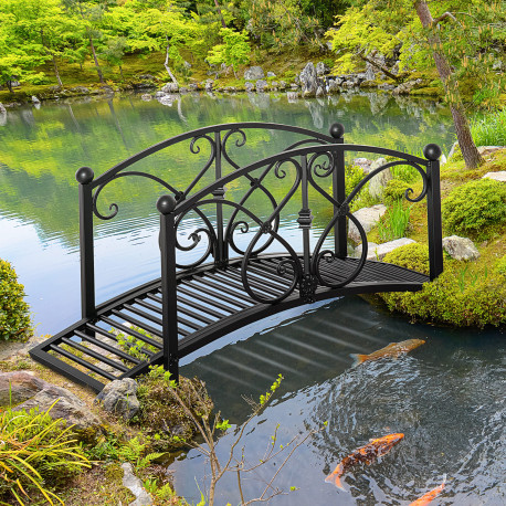 Outsunny 102L x 48W x 49H Classic Metal Garden Bridge with Safety Railings Arc Footbridge Decorative Pond Bridge for Backyard Cr