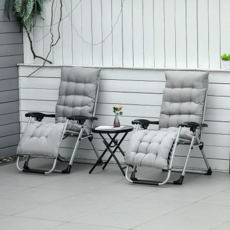 Outsunny 2 Piece Reclining Zero Gravity Sun Loungers with Cushions, Light Grey