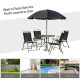 Outsunny 6 Piece Garden Dining Set with Umbrella, Patio Sets with Parasol with 4 Folding Dining Chairs &amp; Round Tempered Glass Ta