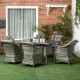 Outsunny 6 Seater Rattan Dining Set with Seat and Back Cushions, Round PE Rattan Garden Furniture Set, Outdoor Dining Table and 