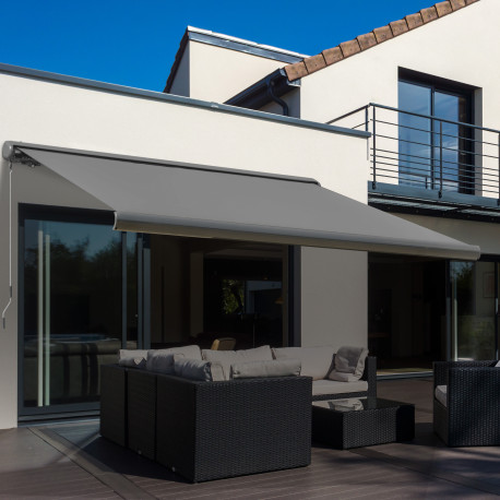 Outsunny 3 x 2.5m Electric Awning with Remote Controller, Aluminium Frame DIY Retractable Awning, UV50+ Sun Shade Canopy for Gar