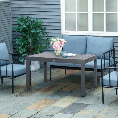 Outsunny Extendable Garden Table 135-270cm x 90cm x 75cm, 10 Seater Outdoor Dining Table with Aluminium Frame for Lawn, Balcony 