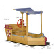 Outsunny Kids Wooden Sand Pit Children Sandbox Pirate Ship Sandboat Play Station for Outdoor w/ Canopy Shade Storage Bench Botto