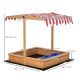 Outsunny Sand Pit Kids Wooden Sandbox with Cover Children Sandpit Play Station Height Adjustable with Canopy, Bottom Liner, Plas