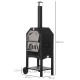 Outsunny Outdoor Garden Pizza Oven Charcoal BBQ Grill 3-Tier Freestanding w/ Chimney, Mesh Shelf, Thermometer Handles, Wheels Ga