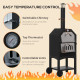 Outsunny Outdoor Garden Pizza Oven Charcoal BBQ Grill 3-Tier Freestanding w/ Chimney, Mesh Shelf, Thermometer Handles, Wheels Ga