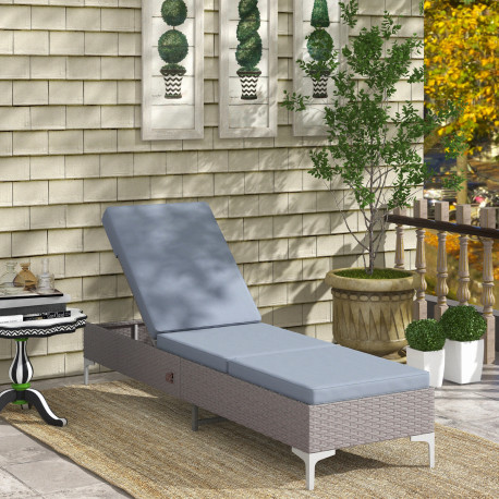 Outsunny Outdoor PE Rattan Sun Lounger, Multi-position Backrest Adjustable Single Recliner Sunbed Daybed with Removeable & Washa