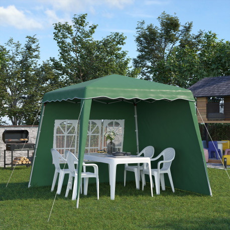 Outsunny 2.9 x 2.9m Pop Up Gazebo Canopy Tent with 2 Sidewalls and Carry Bag, Height Adjustable, UV50+ Party Tent Event Shelter 