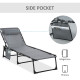 Outsunny Portable Sun Lounger, Folding Camping Bed Cot, Reclining Lounge Chair 5-position Adjustable Backrest with Side Pocket, 