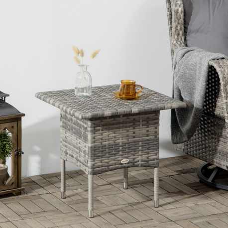 Outsunny Rattan Side Table, Outdoor Coffee Table with Plastic Board Under the Full Woven Table Top for Patio, Garden, Balcony, M