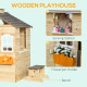 Outsunny Wooden Playhouse for Kids Outdoor Wendy House with Door, windows, Bench, Service Stations, Flowerpot Holder, For Ages 3