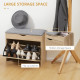 Shoe Bench with Cushion for 4 Pair of Shoes, Storage Bench with Padded Seat, Flip-up Cabinet and Hidden Space for Entryway, Natu