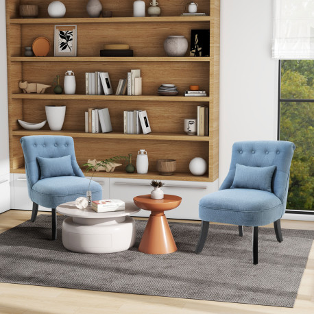 Fabric Single Sofa, Tub Chair, Upholstered Bedroom Chair with Pillow, Solid Wood Leg for Home, Living Room, Dining Room, Set of 