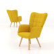 Modern Accent Chair Velvet-Touch Tufted Wingback Armchair Upholstered Leisure Lounge Sofa Club Chair with Wood Legs, Set of 2, Y