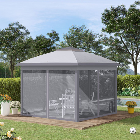 Outsunny 3.3 x 3.3m Pop Up Gazebo, Double Roof Foldable Canopy Tent with Zipped Mesh Sidewalls, Height Adjustable and Carrying B