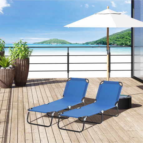 Outsunny 2 Piece Foldable Sun Loungers with 5-Position Adjustable Backrest, Outdoor Portable Recliner Chaise Lounge Chairs with 