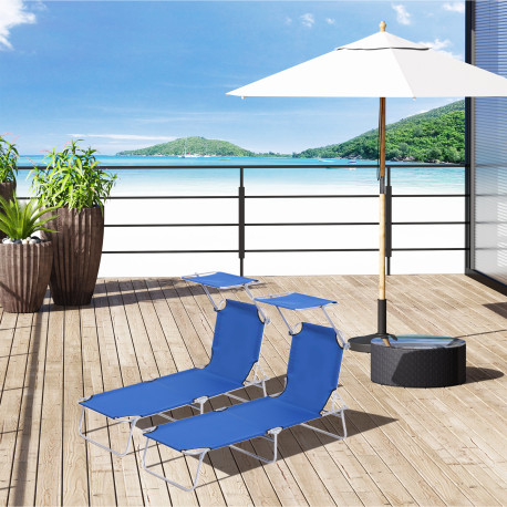 Outsunny 2 Pieces Outdoor Foldable Sun Lounger, 4 Level Adjustable Backrest Reclining Sun Lounger Chair with Angle Adjust Sun Sh