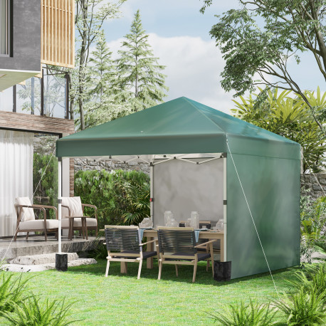 Outsunny 3 x 3 (M) Pop Up Gazebo, UPF 30+ with 2 Sidewalls, Leg Weight Bags and Wheeled Bag, Height Adjustable Party Tent Event 