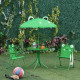 Outsunny Kids Outdoor Table and Chairs Garden Furniture Frog Pattern with Removable &amp; Height Adjustable Sun Umbrella, Green