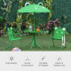 Outsunny Kids Outdoor Table and Chairs Garden Furniture Frog Pattern with Removable &amp; Height Adjustable Sun Umbrella, Green