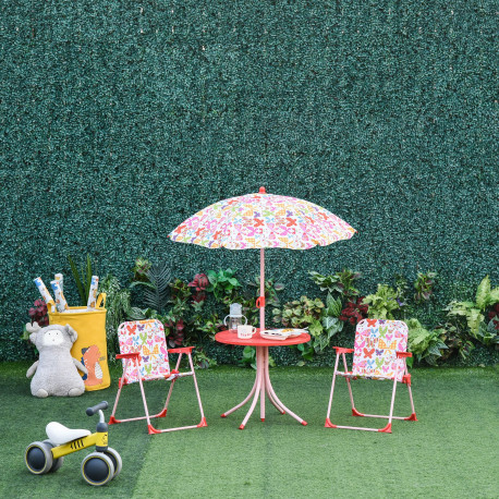 Outsunny Kids Outdoor Bistro Table and Chair Set Butterfly Pattern Garden Patio Backyard with Removable & Height Adjustable Para