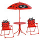 Outsunny Kids Outdoor Table and Chairs Garden Furniture Ladybird Pattern with Removable &amp; Height Adjustable Sun Umbrella, Red