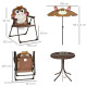 Outsunny Kids Bistro Table and Chair Set, Outdoor Folding Garden Furniture w/Monkey Design, Removable, Adjustable Sun Umbrella, 