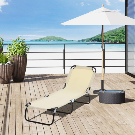 Outsunny Foldable Sun Lounger with 5-Position Adjustable Backrest, Outdoor Portable Recliner Chaise Lounge Chair with Breathable