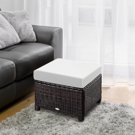 Outsunny Rattan Footstool Wicker Ottoman with Padded Seat Cushion Outdoor Patio Furniture for Garden Poolside Living Room, 50 x 