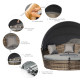 Outsunny Outdoor PE Rattan Garden Furniture with Cushioned, Patio Wicker Conversation Furniture Set, Round Daybed with Retractab