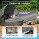 Outsunny Outdoor PE Rattan Garden Furniture with Cushioned, Patio Wicker Conversation Furniture Set, Round Daybed with Retractab