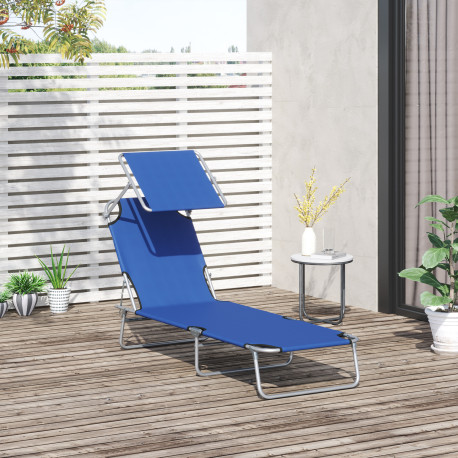 Outsunny Single Sun Lounger, with Awning and Reclining Back - Blue