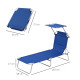 Outsunny Single Sun Lounger, with Awning and Reclining Back - Blue