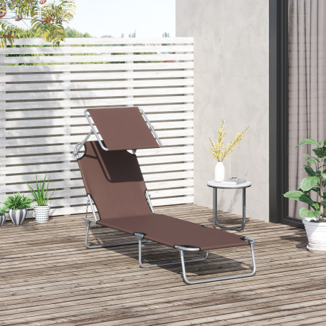 Outsunny Outdoor Foldable Sun Lounger, 4 Level Adjustable Backrest  Reclining Sun Lounger Chair with Angle Adjust Sun Shade Awni