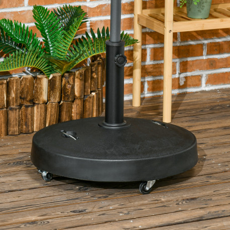 Outsunny 23.5kg Resin Garden Parasol Base with Wheels and Retractable Handles, Round Outdoor Market Umbrella Stand Weight for Po