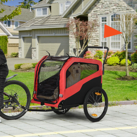 PawHut 2 in 1 Dog Bike Trailer Pet Stroller for Large Dogs with Hitch, 20" Wheels, Pet Bicycle Cart Trolley Carrier for Travel, 