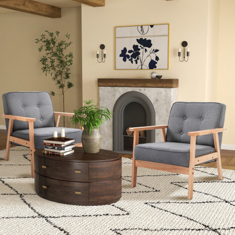 Armchair, Linen Fabric Accent Chair, Occasional Chair with Beech Wood Frame for Living Room, Reception, Bedroom, Balcony, Set of