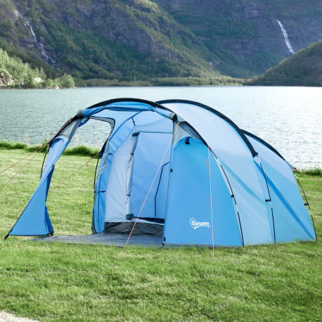 Outsunny 2-3 Man Tunnel Tents w/ Vestibule Camping Tent Porch Air Vents Rainfly Weather-Resistant Shelter Fishing Hiking Festiva