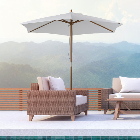 Outsunny 2.5m Patio Umbrella, Wood Garden Parasol, Sun Shade with 6 Ribs and Top Vent for Outdoor, White