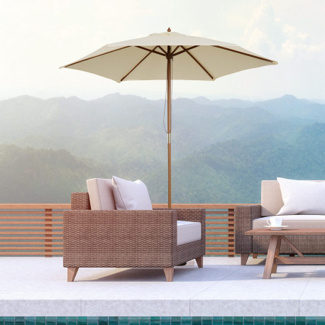 Outsunny 2.5m Wood Garden Parasol Sun Shade Patio Outdoor Wooden Umbrella Canopy Cream White