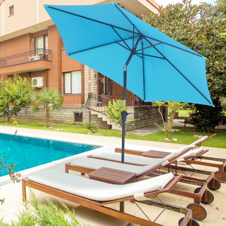 Outsunny 2.7M Garden Parasol Umbrella with Tilt and Crank, Outdoor Sun Parasol Sunshade Shelter with Aluminium Frame, Blue