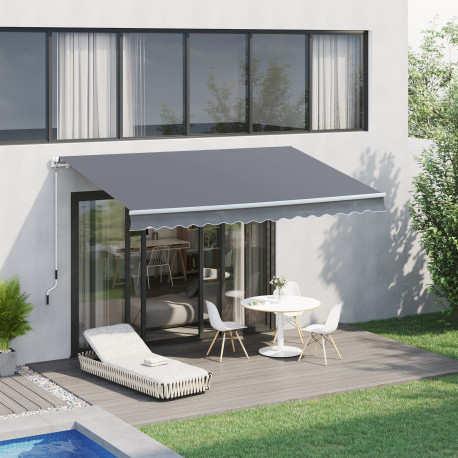 Outsunny 3 x 2.5m Manual Awning Canopy Sun Shade Shelter Retractable for Garden Grey